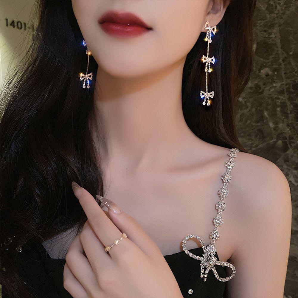 MXGOODS Bông Tai Dài Hình Nơ Đính Đá Thời Trang Dành Cho Nữ