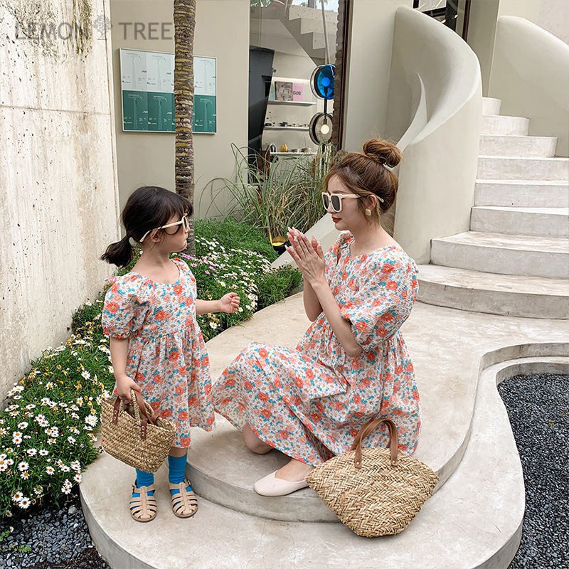 Parent-child dress mother-daughter dress summer floral dress 2021 new Korean version foreign style little girl loose cotton skirt girl dress