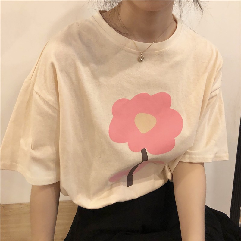 Áo thun in hình bông hoa ulzzang
