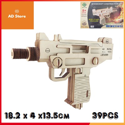 Đồ chơi lắp ghép gỗ 3D Mô hình súng Uzi mini