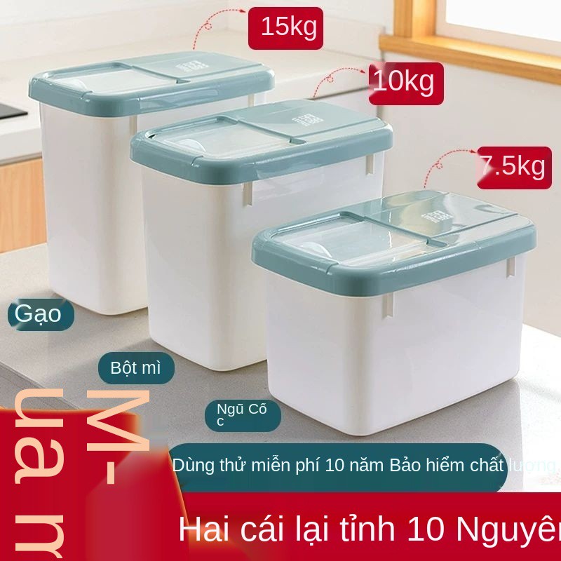 thùng gạo gia dụng bịt kín chống côn trùng và ẩm 15 kg 30 50 nhà bếp đựng hộp đồ nhựa xô