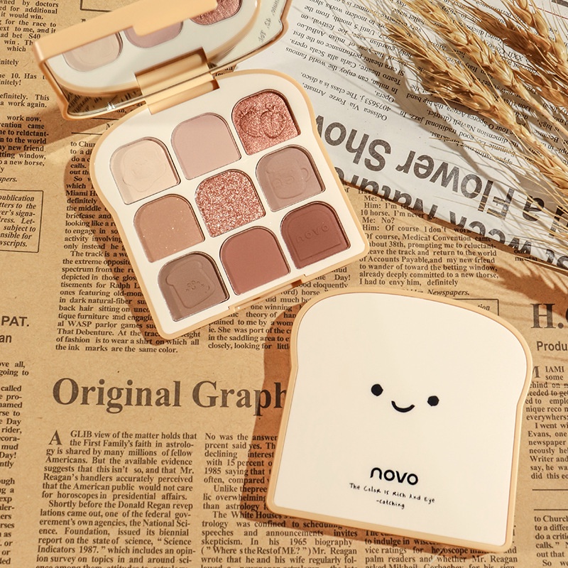 Bảng Phấn Mắt Novo 9 Ô Hình Bánh Mì Cute, Chất Phấn Mịn Lì, Ánh Nhũ Lấp Lánh Tạo Hiệu Ứng Đôi Mắt To Tròn, Thu Hút