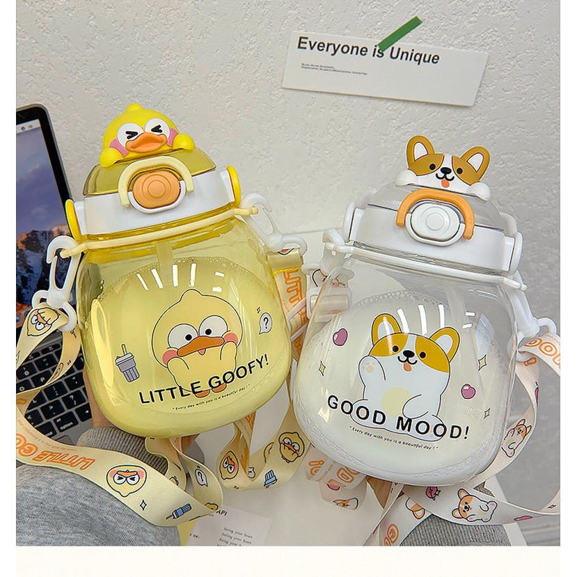 Bình Nước Dung Tích Lớn 1300ml In Họa Tiết Hoạt Hình Có Ống Hút Cho Bé