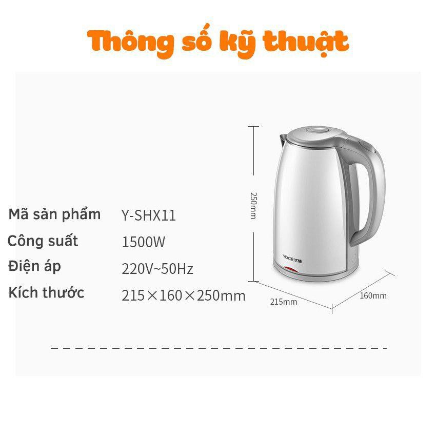 Ấm siêu tốc, ấm đun nước siêu tốc YOICE TRẮNG 1.8L công suất mạnh mẽ 1500W - BẢO HÀNH 12 THÁNG