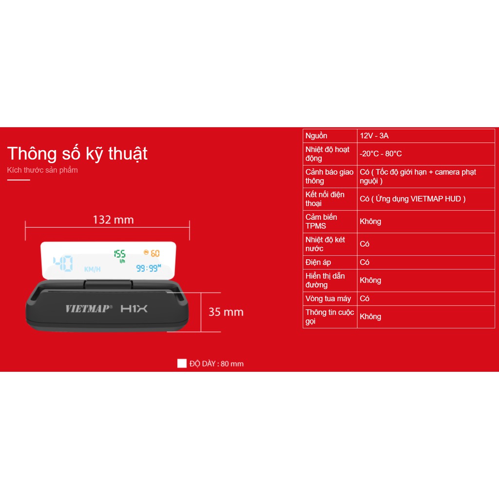 Màn Hình Hiển Thị Thông Tin Vietmap HUD H1X