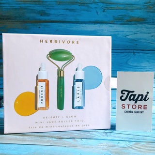 Set dưỡng da Herbivore De-puff + Glow Mini Jade Roller Trio