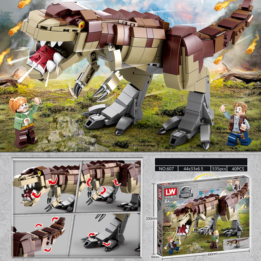 Đồ chơi lắp ráp Non lego Xếp Hình Thế Giới Khủng Long Mô Phỏng Hình Dinosaurs jurassic world Minifigures nhân vật LW 607