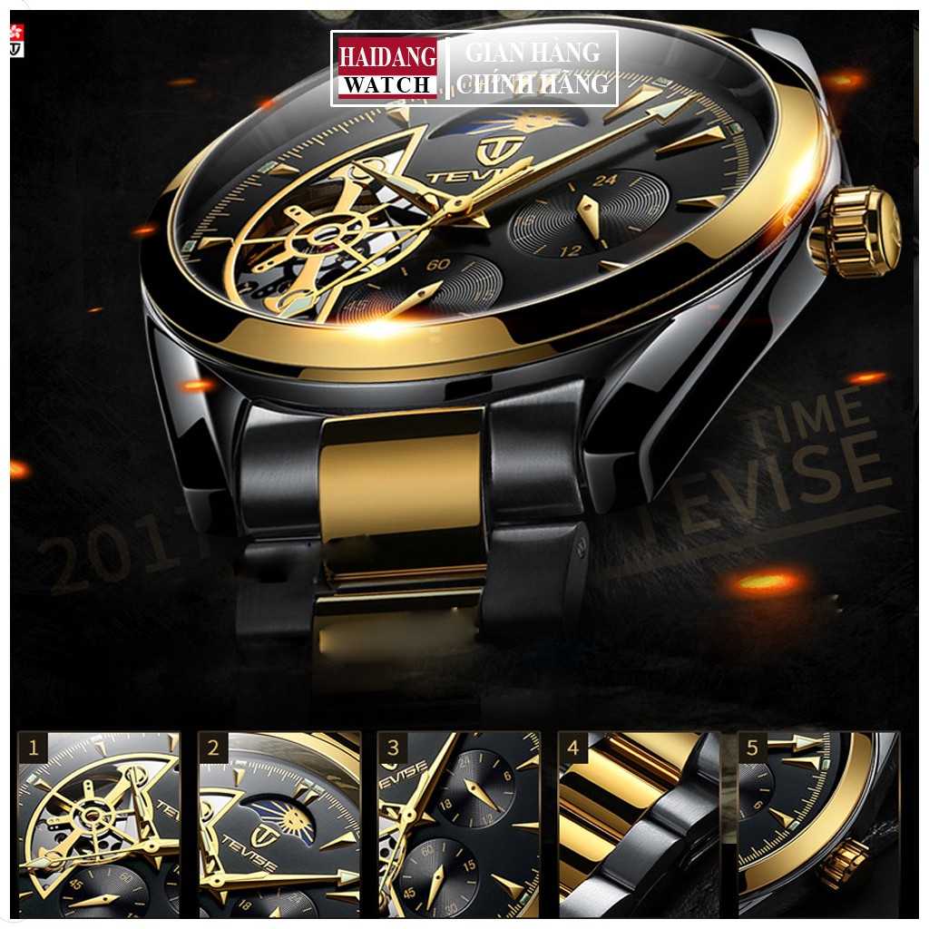 Đồng hồ Nam TEVISE T795A Máy Cơ chạy full kim - Dây Thép Đặc