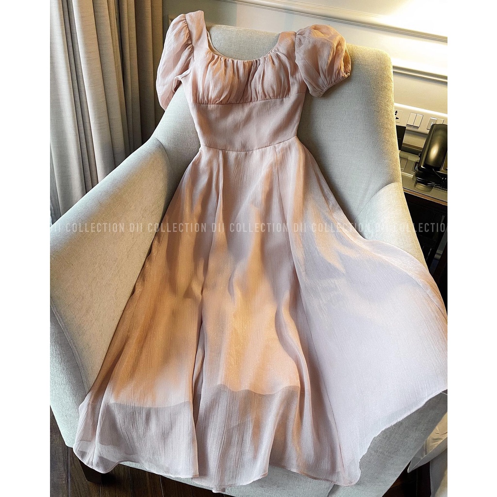 DII COLLECTION - Đầm midi thiết kế tiểu thư tơ tay bồng