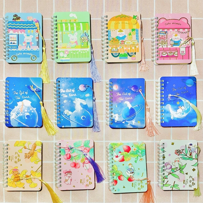 Sổ tay lò xo dễ thương nhiều màu kèm dây tua rua cổ điển