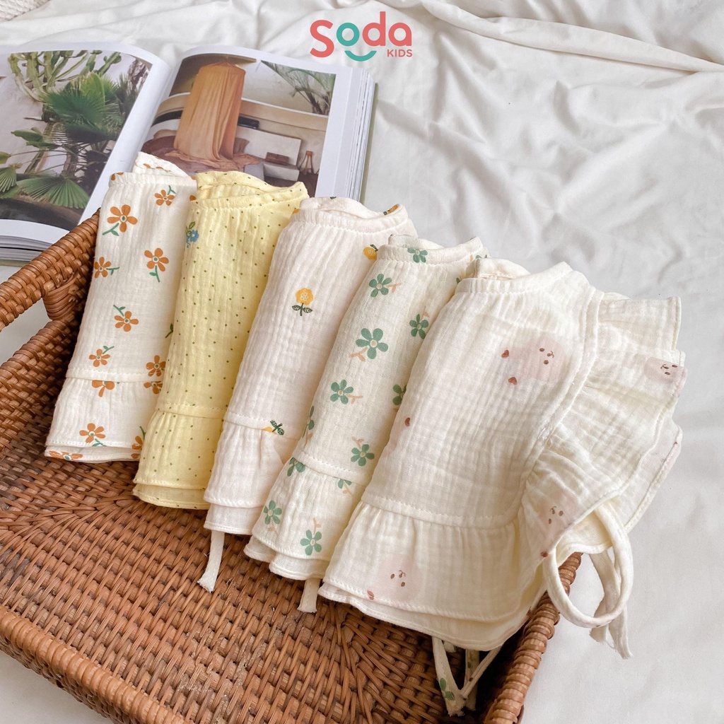 Yếm xô cho bé gái SODA KIDS viền bèo dáng tiểu thư yếm vuông buộc dây