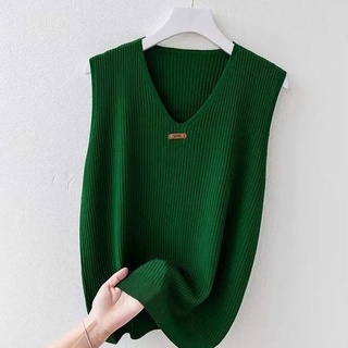 Áo dệt kim nữ sát nách dáng rộng cổ chữ v plus size