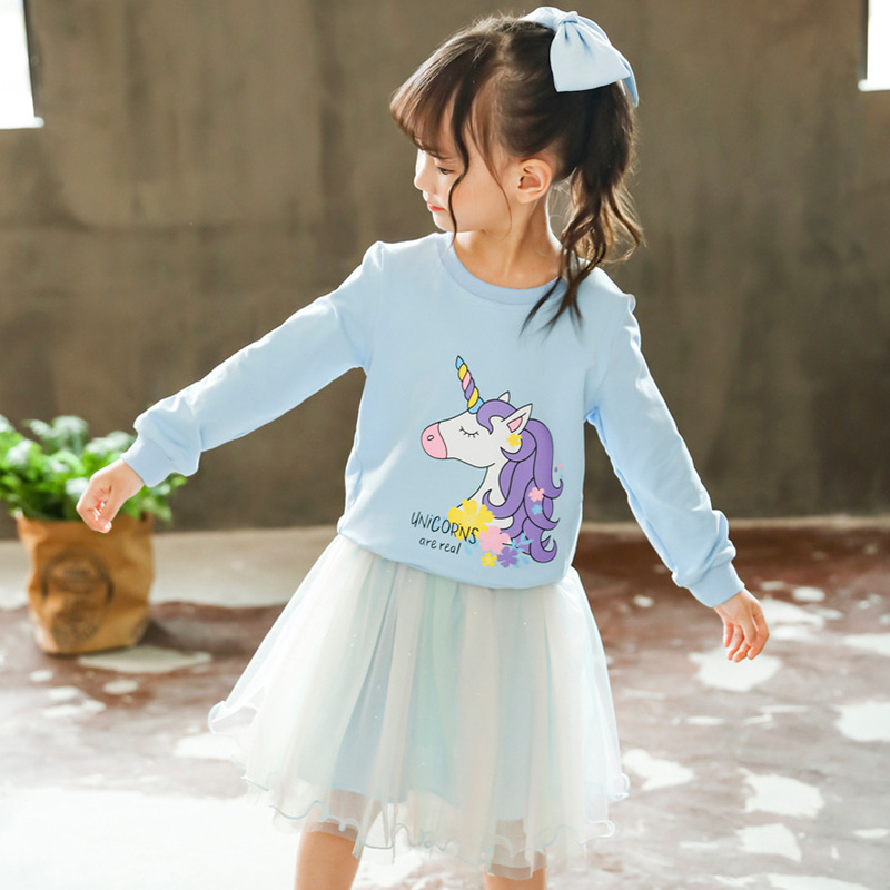 Set Áo Thun Dài Tay &amp; Váy Lưới Đáng Yêu Cho Bé Gái