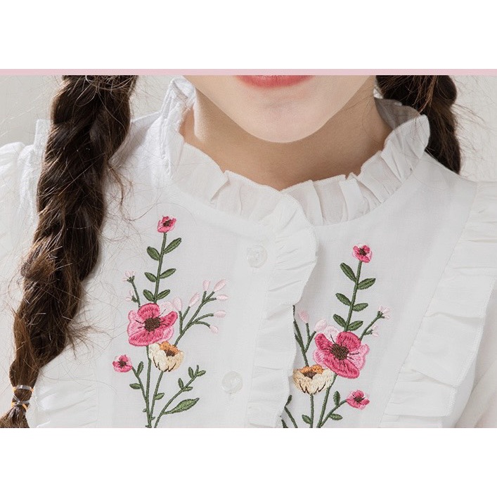 Đầm bé gái tiểu thư công chúa thêu hoa trắng tinh khôi 1-6y