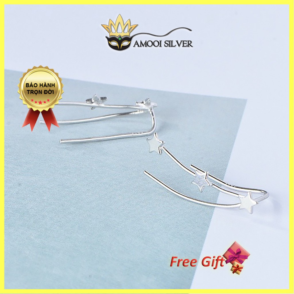 Bông tai bạc S925 3 ngôi sao kẹp vành - Amooi Silver AB204