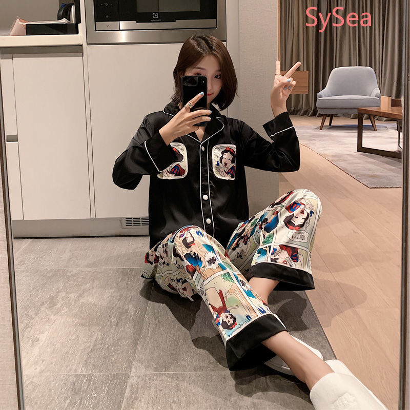 Bộ Đồ Ngủ Dài Tay Dáng Rộng In Hoạt Hình Bạch Tuyết Dễ Thương Cho Nữ