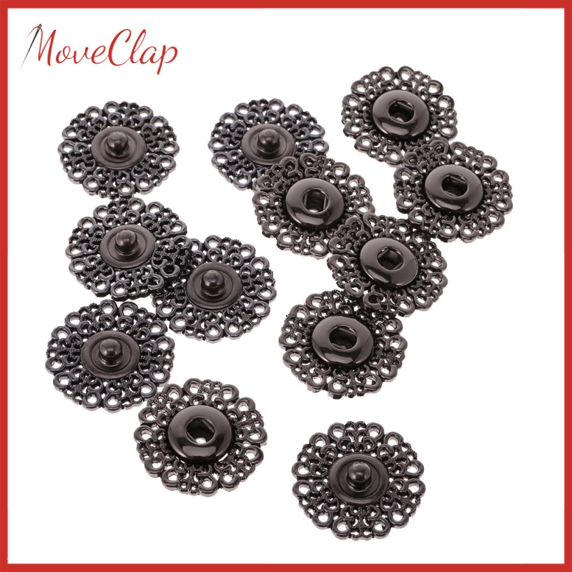 Set 6 Nút Bấm Kim Loại 21mm Họa Tiết Khoét Rỗng Cho Quần Áo / Túi Xách