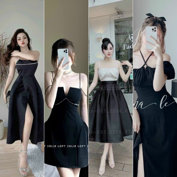 Đầm màu đen đi tiệc đi chơi chất vải dày mịn đẹp sang trọng eo dưới 73cm