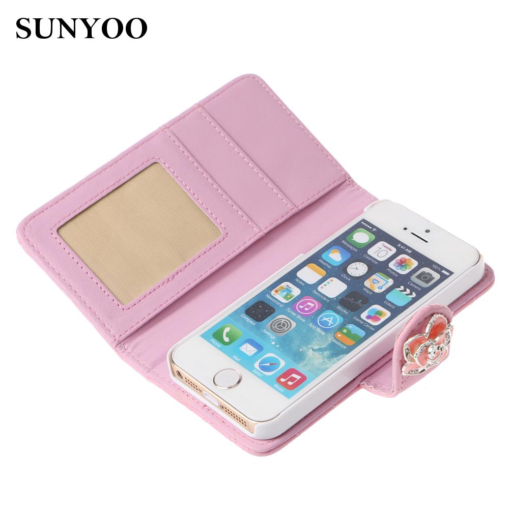 Bao da điện thoại kiểu ví tiền có nắp đậy màu hồng cho IPHONE 5 5S