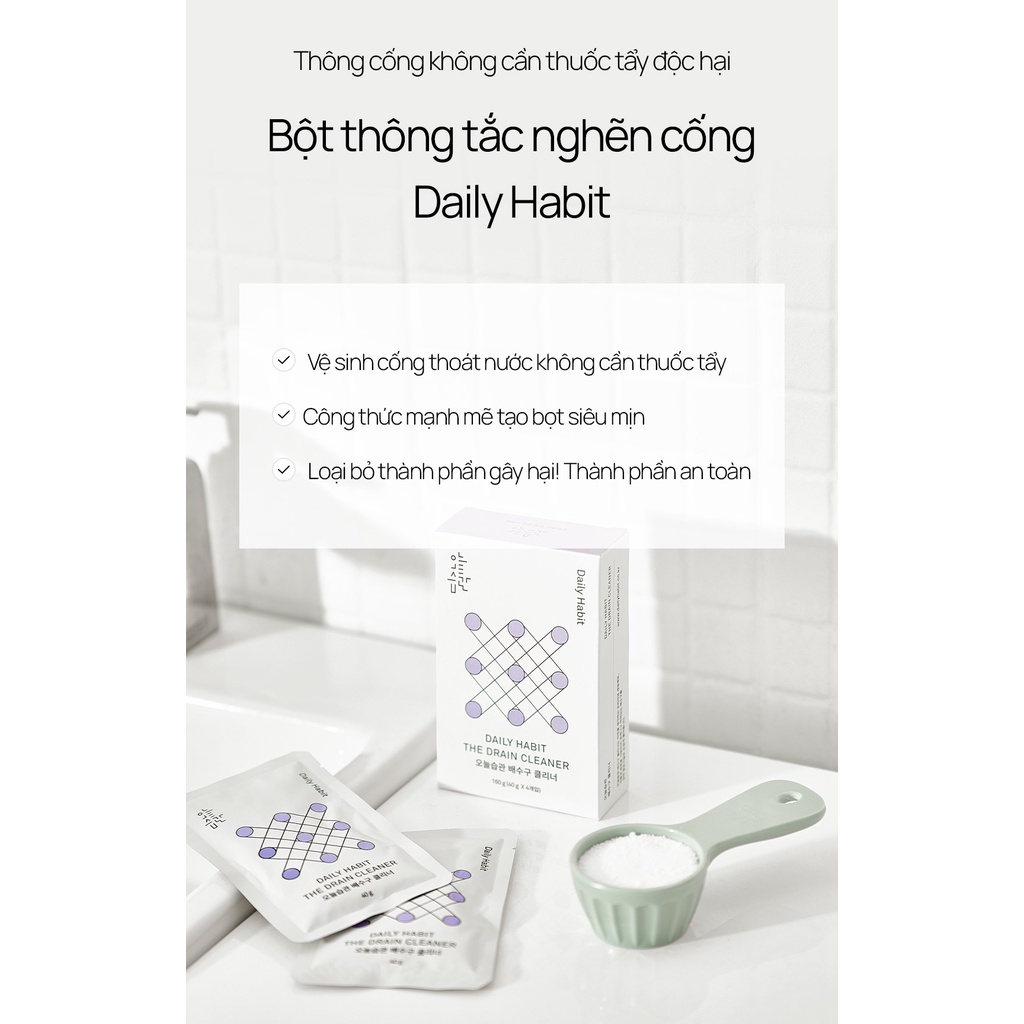 Bột thông tắc nghẽn cống không chất tẩy độc hại Daily Habit Hàn Quốc