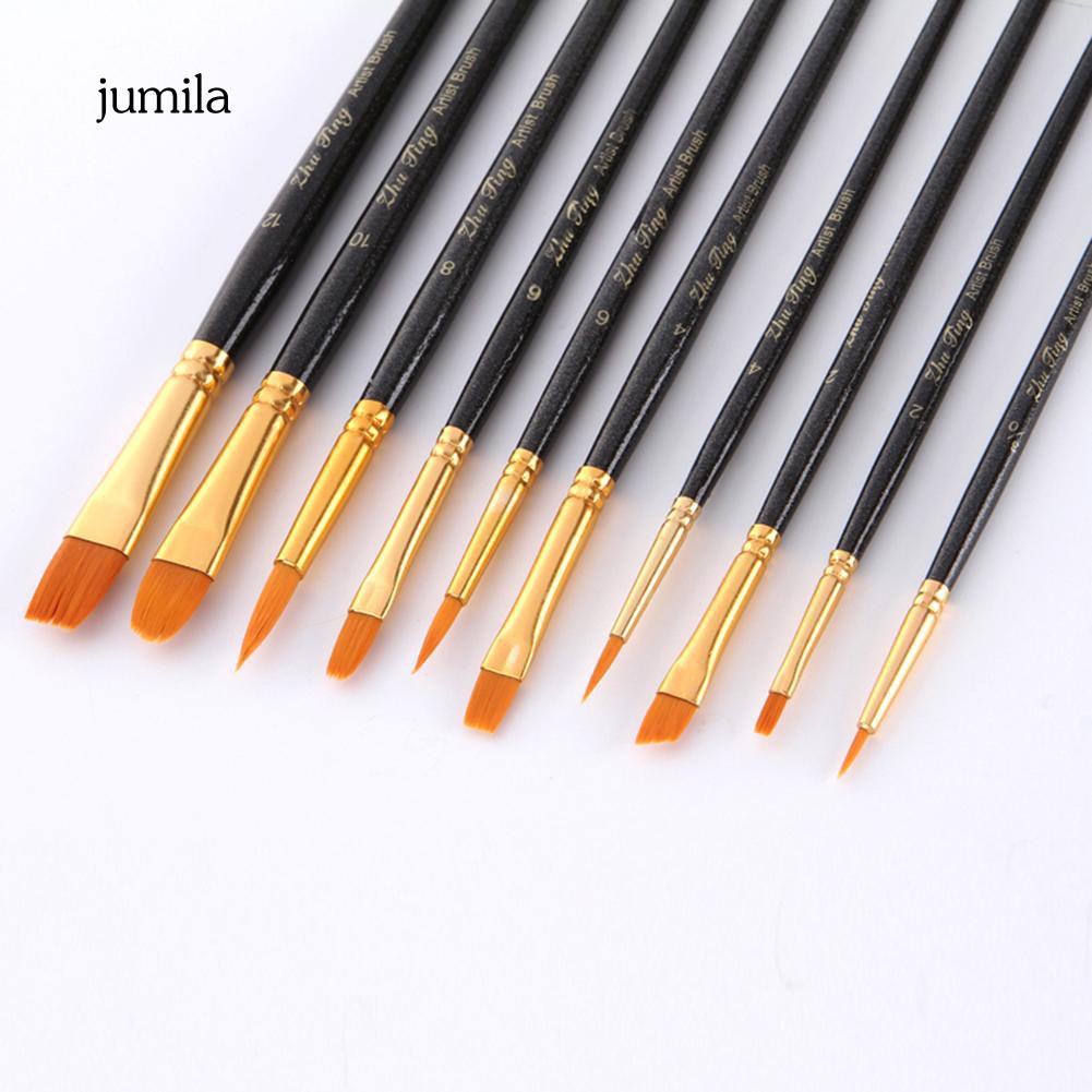 Set 10 cọ vẽ tranh nước sơn dầu cán gỗ cao cấp chất lượng cao