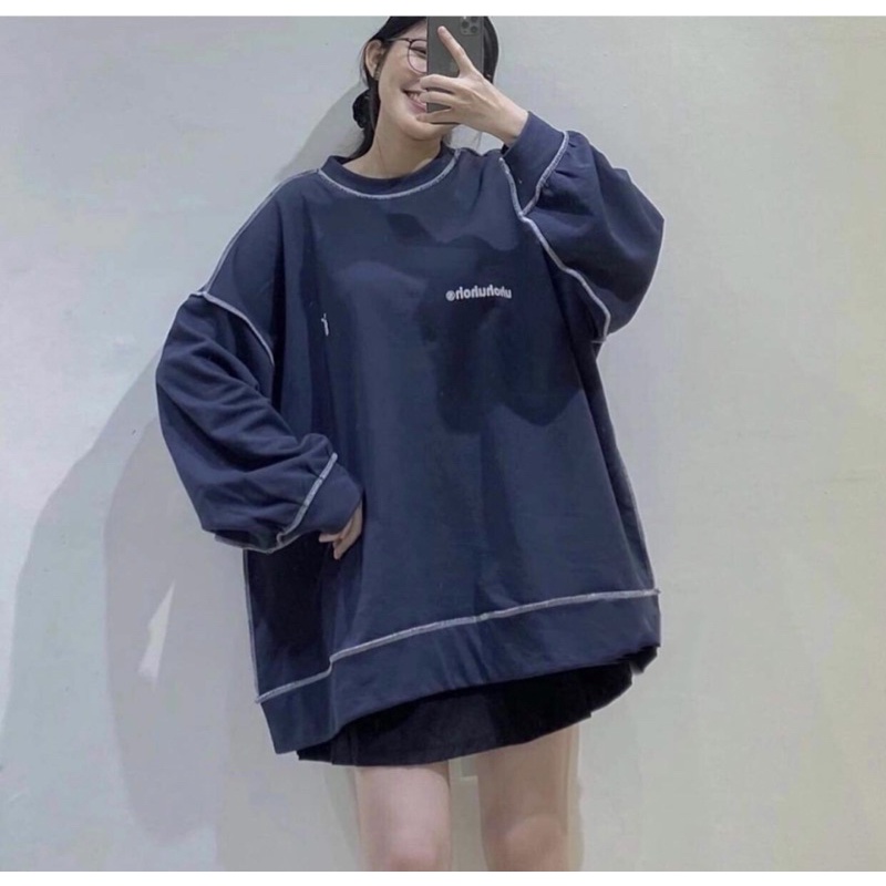 Áo Nỉ UHOH Kẻ Viền  Nữ [FREESHIP]🌸 Hoodie thun form rộng tay bồng in hình màu XANH cá tính Ulzzang 🌸 | BigBuy360 - bigbuy360.vn
