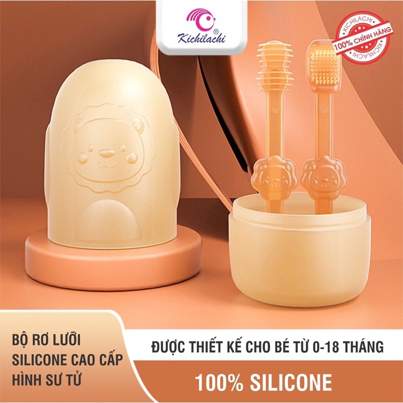 Set Rơ Lưỡi Bàn Chải Silicon Cho Bé 0-18 Tháng Tuổi Kèm Cốc Đựng