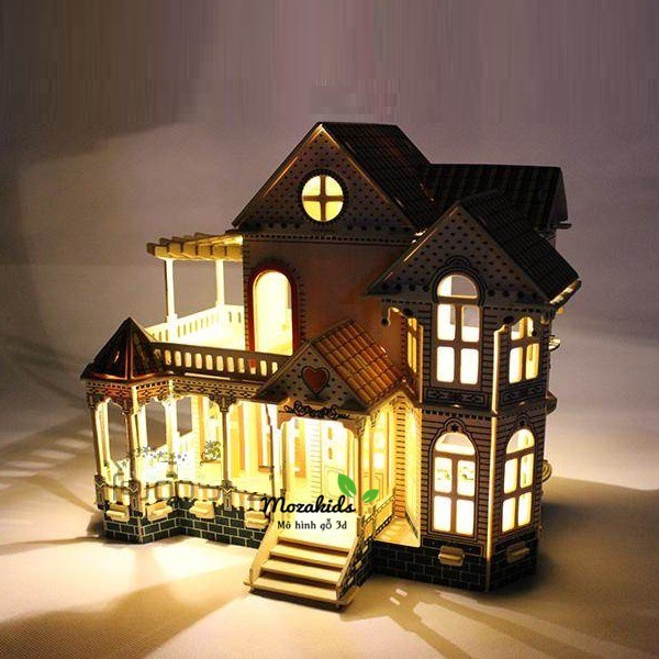 Đồ chơi lắp ráp gỗ 3D Mô hình biệt thự Villa Xia Weiyi - Tặng kèm đèn LED USB trang trí