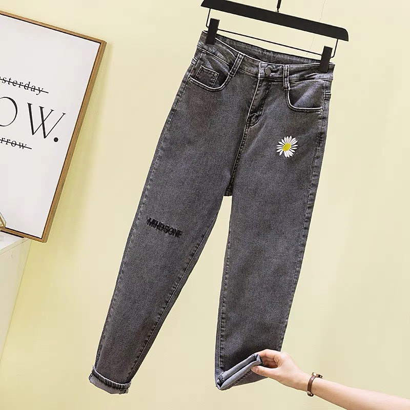 Quần baggy jean nữ thêu hoa đẹp giá rẻ lưng cao chất jean mềm mịn cao cấp thời trang AMISHASHOP98 AMSAll03