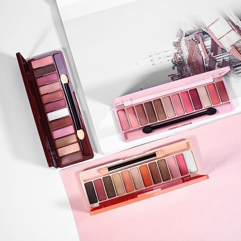 (Hàng Mới Về) Bảng Phấn Mắt 12 Màu Sắc Kết Hợp Kèm Cọ Tiện Dụng