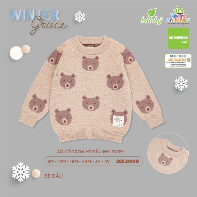 Lullaby Áo len cho bé trai bé gái họa tiết gấu cực xinh, chất len mềm mịn, dày ấm