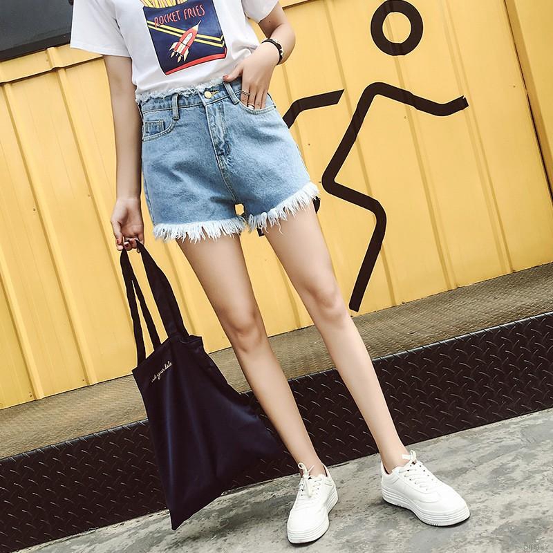 Quần Đùi Denim Lưng Cao Rách Cá Tính Phong Cách Hàn Quốc