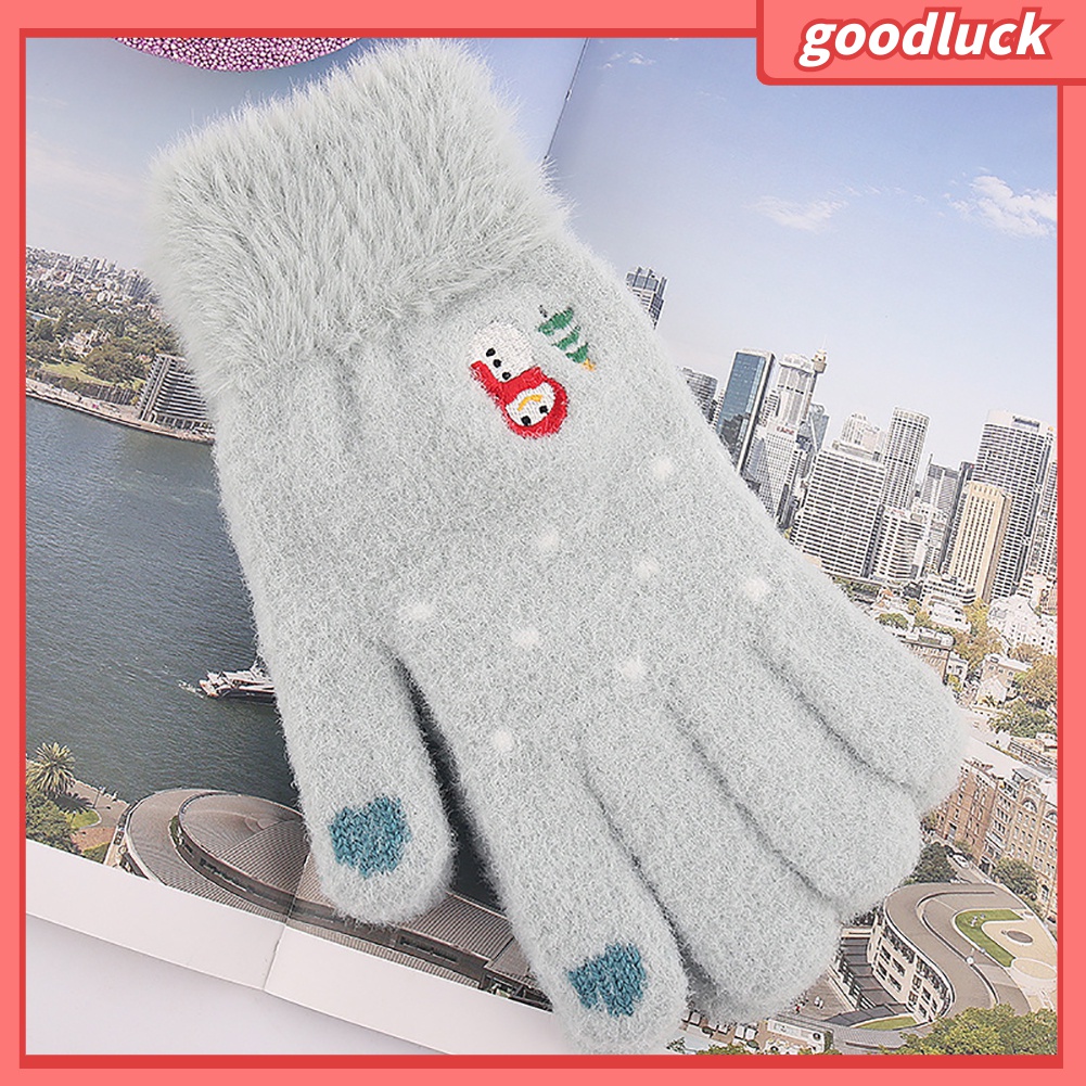 Găng Tay Dệt Kim Giữ Ấm Mùa Đông Họa Tiết Người Tuyết Cây Thông Màn Hình Cảm Ứng Dành Cho Nữ