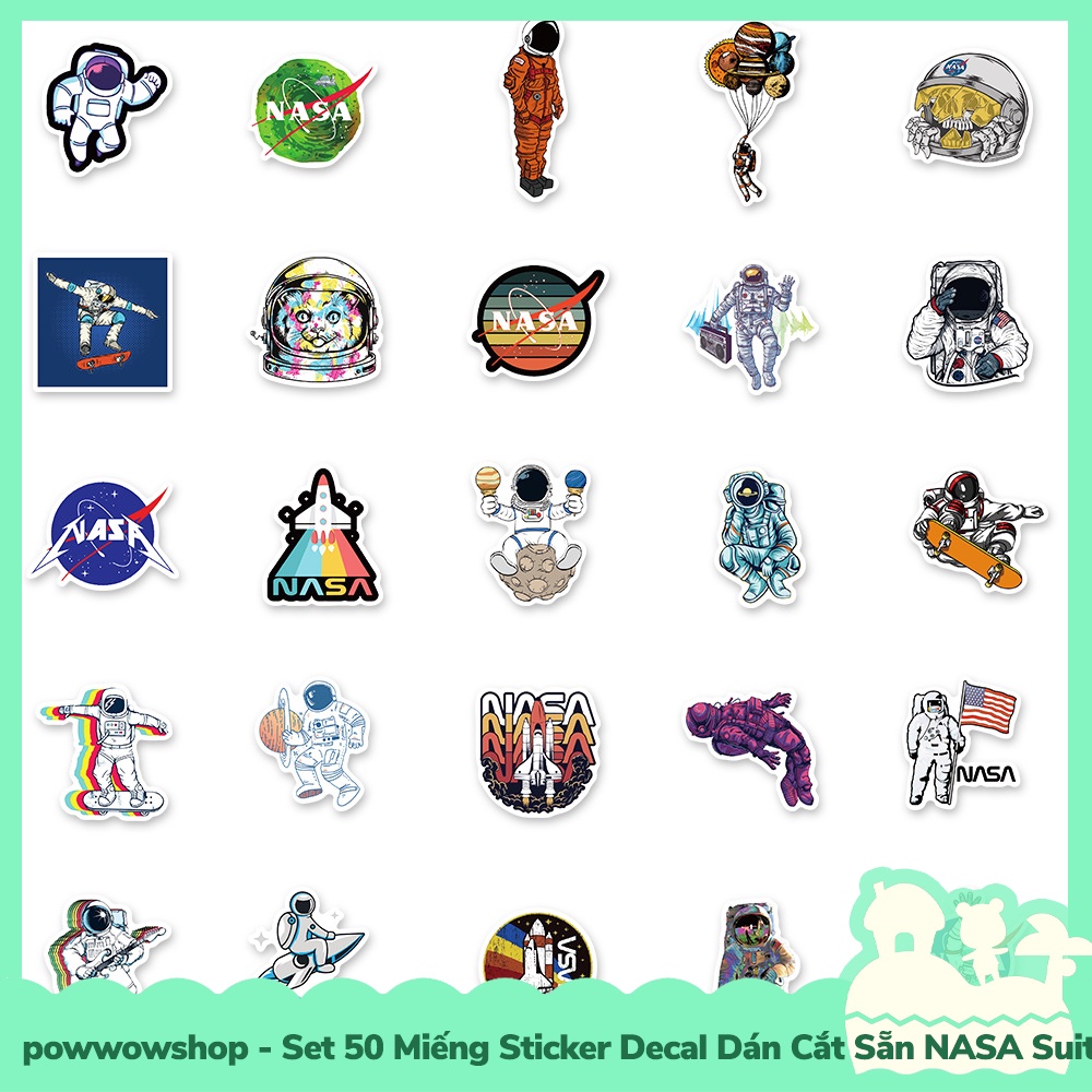 [Sẵn VN - Hỏa Tốc] Set 50 Miếng Sticker Decal Cắt Sẵn DIY Dán Trang Trí Vật Dụng Mẫu NASA Suitcase Water Cup