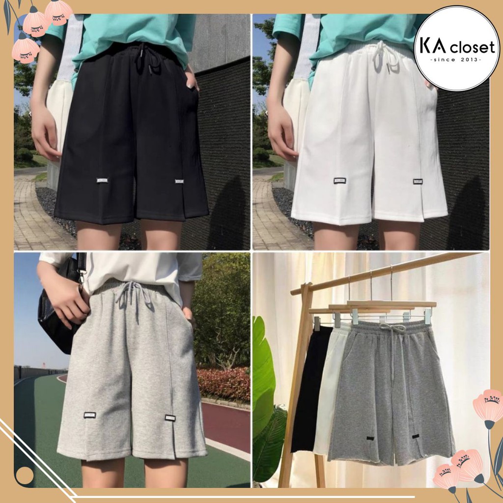 🆕 Quần đùi xẻ logo KA Closet 3 màu Đen, Tàn, Trắng from rộng dài unisex nam nữ mặc được