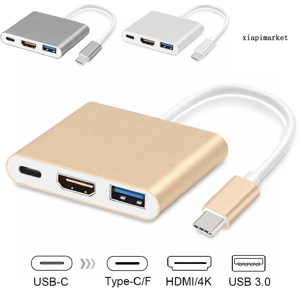 LOP_3 in 1 USB 3.1 Type C to 4K HDMI-compatible USB 3.0 Hub Adapter Cable Converter Connector