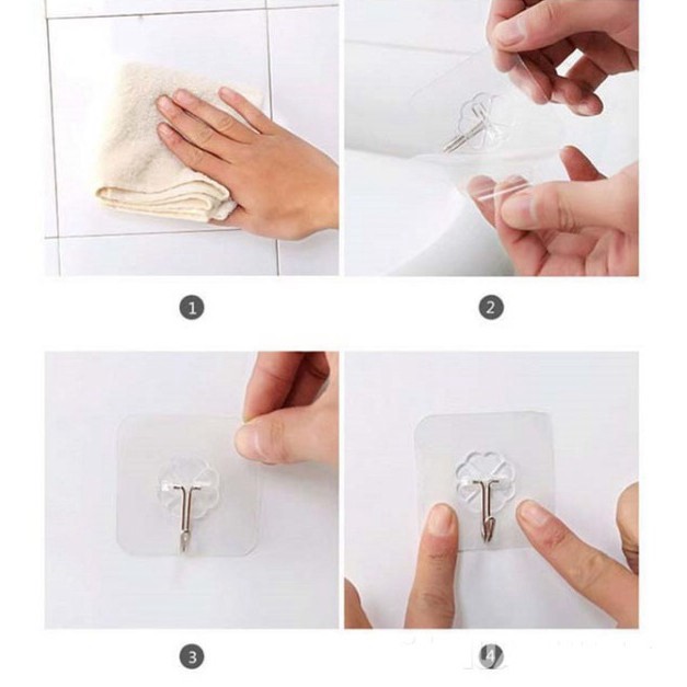 Móc Dán Tường FreeShip Combo 3 Móc Cường Lực Trong Suốt Siêu Dính- Móc treo đồ chịu lực 10kg