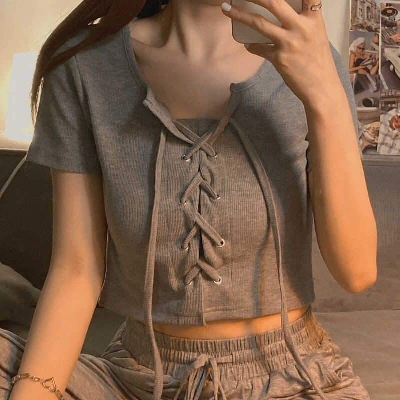 Áo thun QKOOLE tay ngắn phong cách Hàn Quốc cổ điển thời trang cho nữ