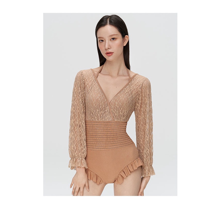 Bộ Đồ Bơi Một Mảnh Tay Dài Phối Ren Cao Cấp Quyến Rũ Dành Cho Nữ