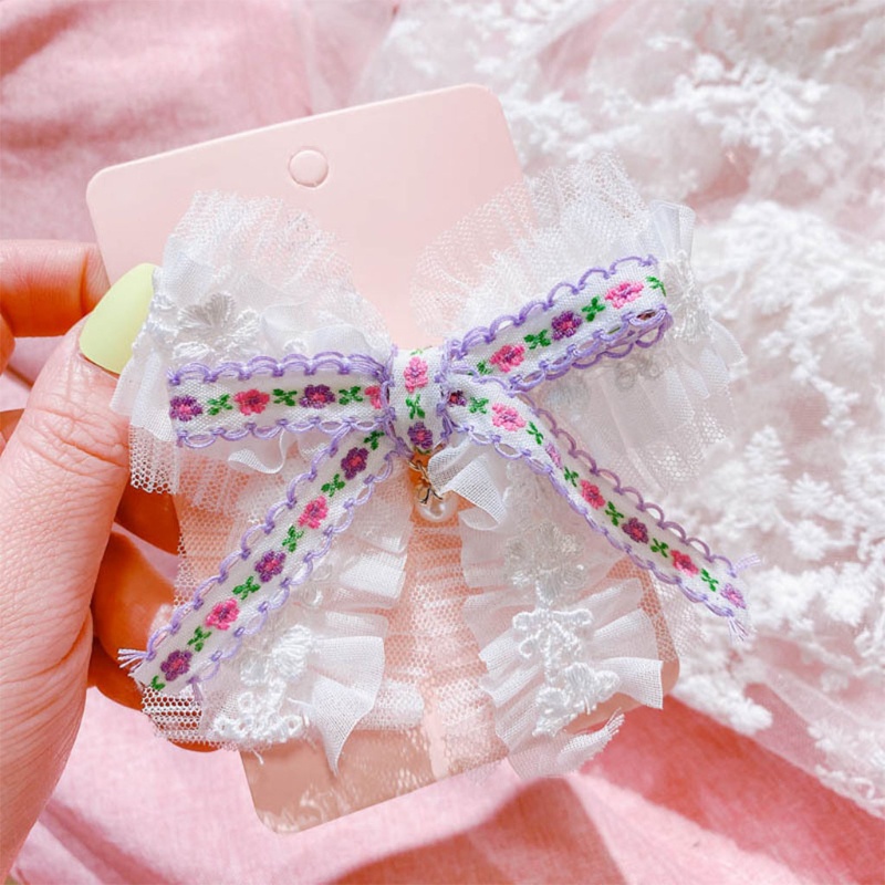 Kẹp Tóc Vải Lưới Đính Nơ Và Ngọc Trai Nhân Tạo Thời Trang