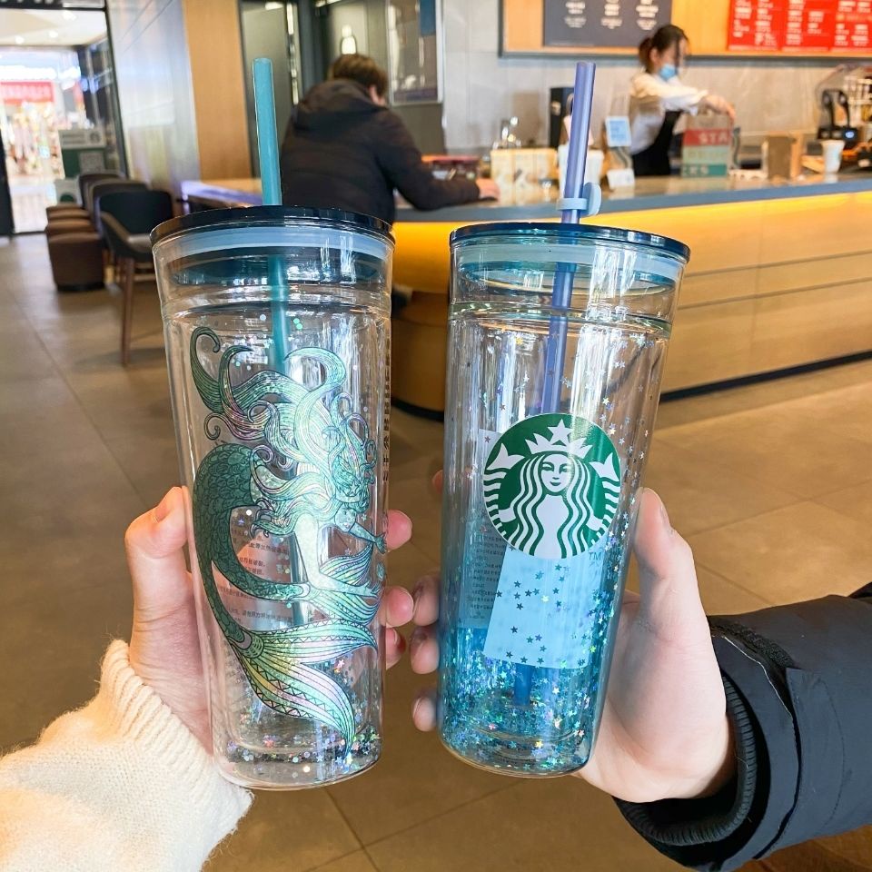 Bình nước Starbucks bằng thủy tinh có ống hút chống rơi chất lượng cao cho nam và nữ