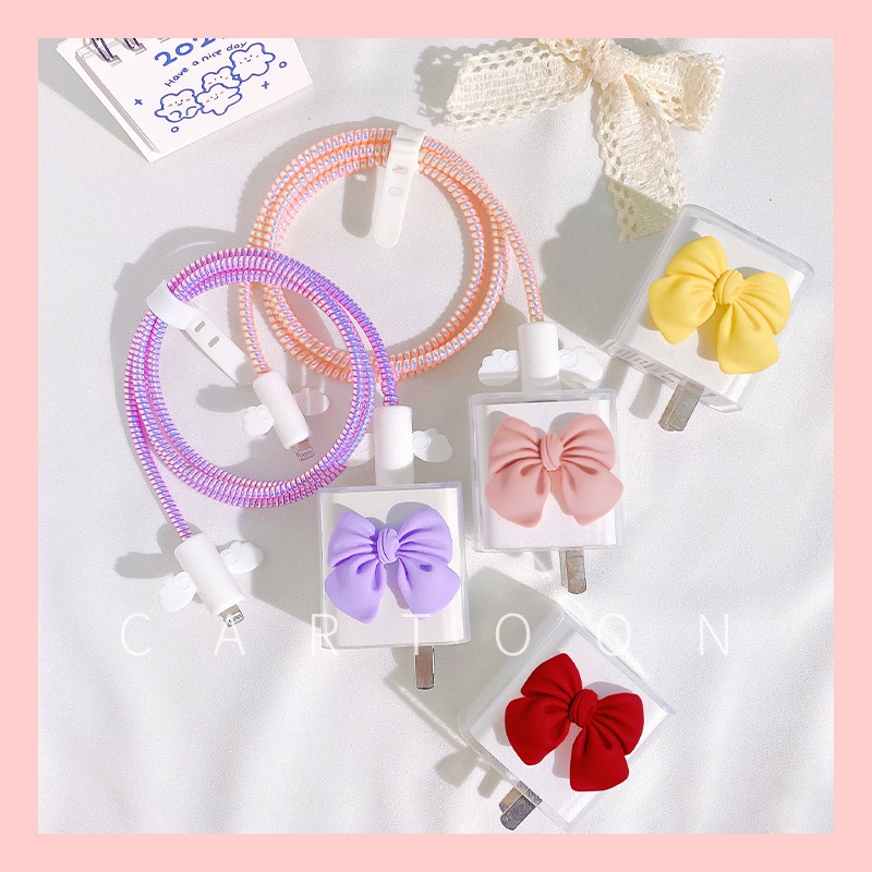 Vỏ bảo vệ dây cáp sạc nhanh đính nơ cho iPhone 18w 20w