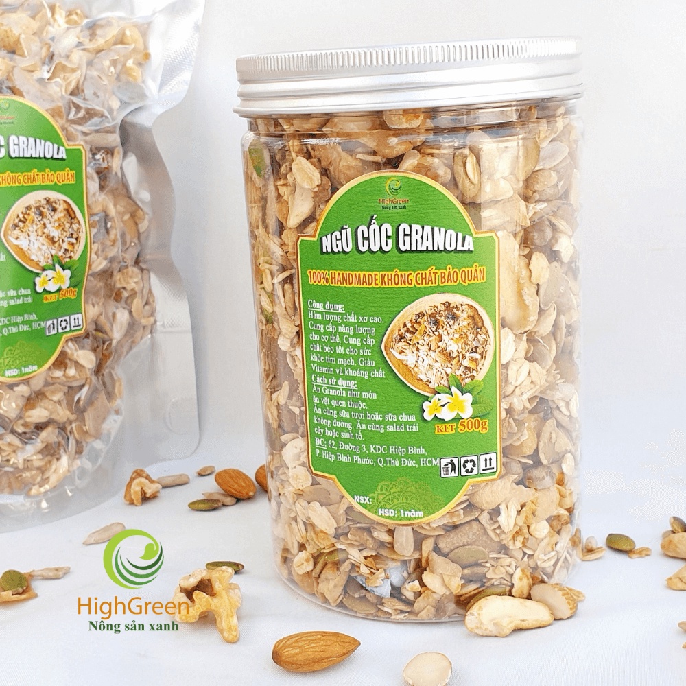 Ngũ cốc Granola ăn sáng 500GR - Ngũ cốc ăn kiêng 9 loại hạt, rang mộc tự nhiên, không đường - Granolah siêu hạt