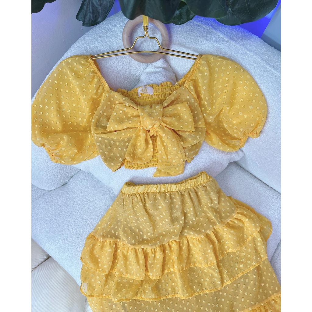 Set váy maxi siêu sống ảo cột nơ ngực với chân váy xòe tầng dáng dài dễ thương thời trang XUKA-DRESS MT036 chất Voon