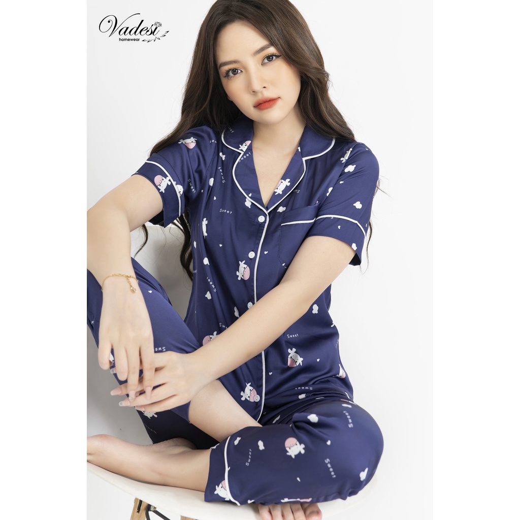 Pijama Lụa Cao Cấp, Đồ Bộ Phối Ren, Đồ Ngủ Đẹp, Bộ Mặc Nhà Vadesi - Thời Trang Nữ