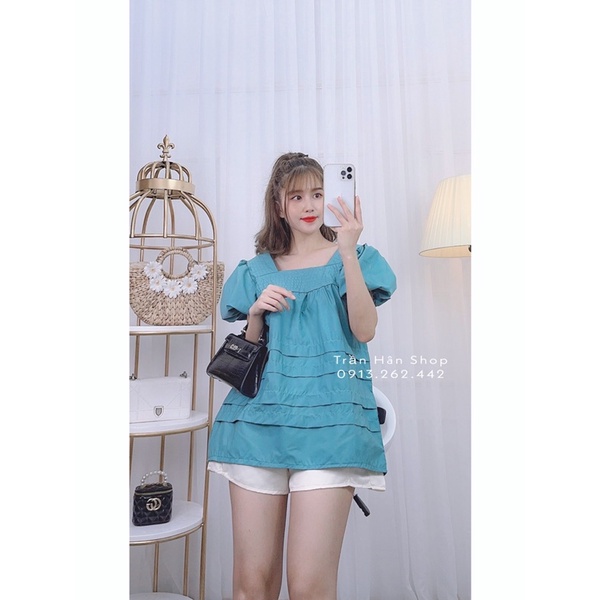 set bộ nữ đùi 🍀ẢNH THẬT🍀áo thô babydoll xếp ly kèm quần sooc tacta lưng chun ☘☘4011393