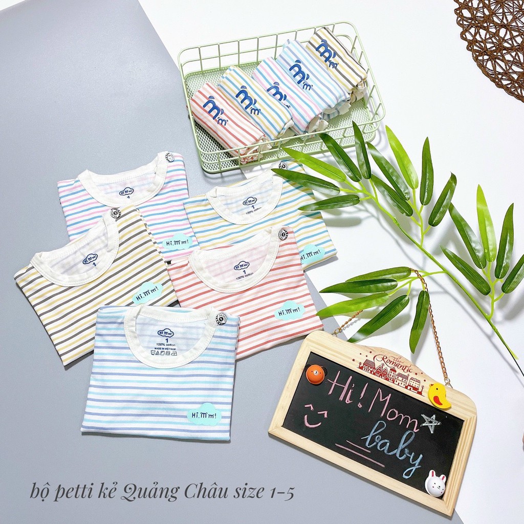 Bộ cộc tay pettit Hi! Mom Kids mã kẻ cho bé 3-13kg