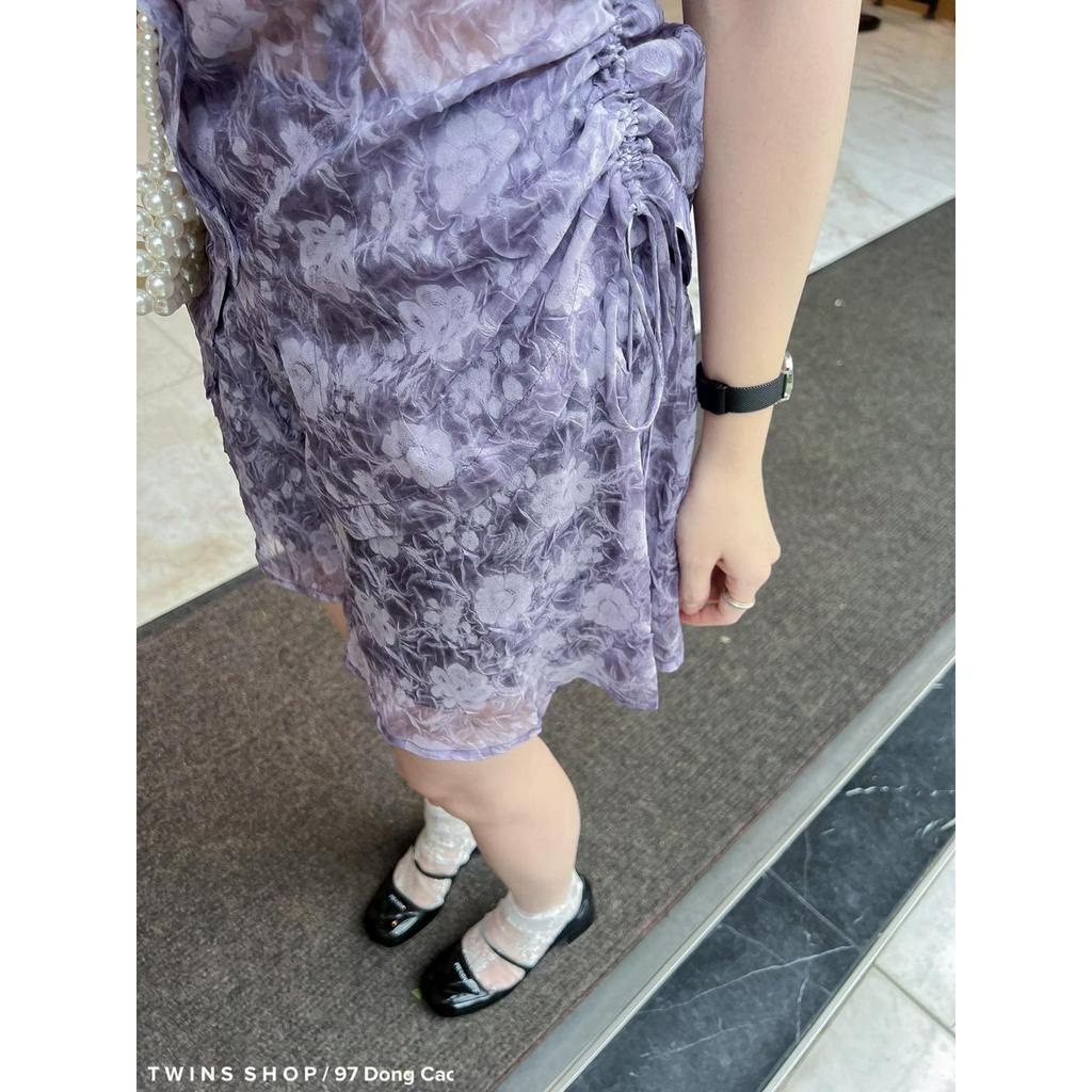 Set đồ nữ mùa hè rút dây eo ren hoa tím HokaLabel tke by Twins