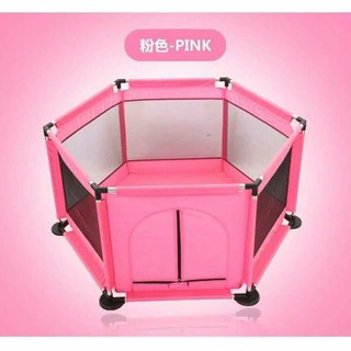 (Màu hồng ) Quây bóng cho bé kiêm cũi, khung inox – màu hồng