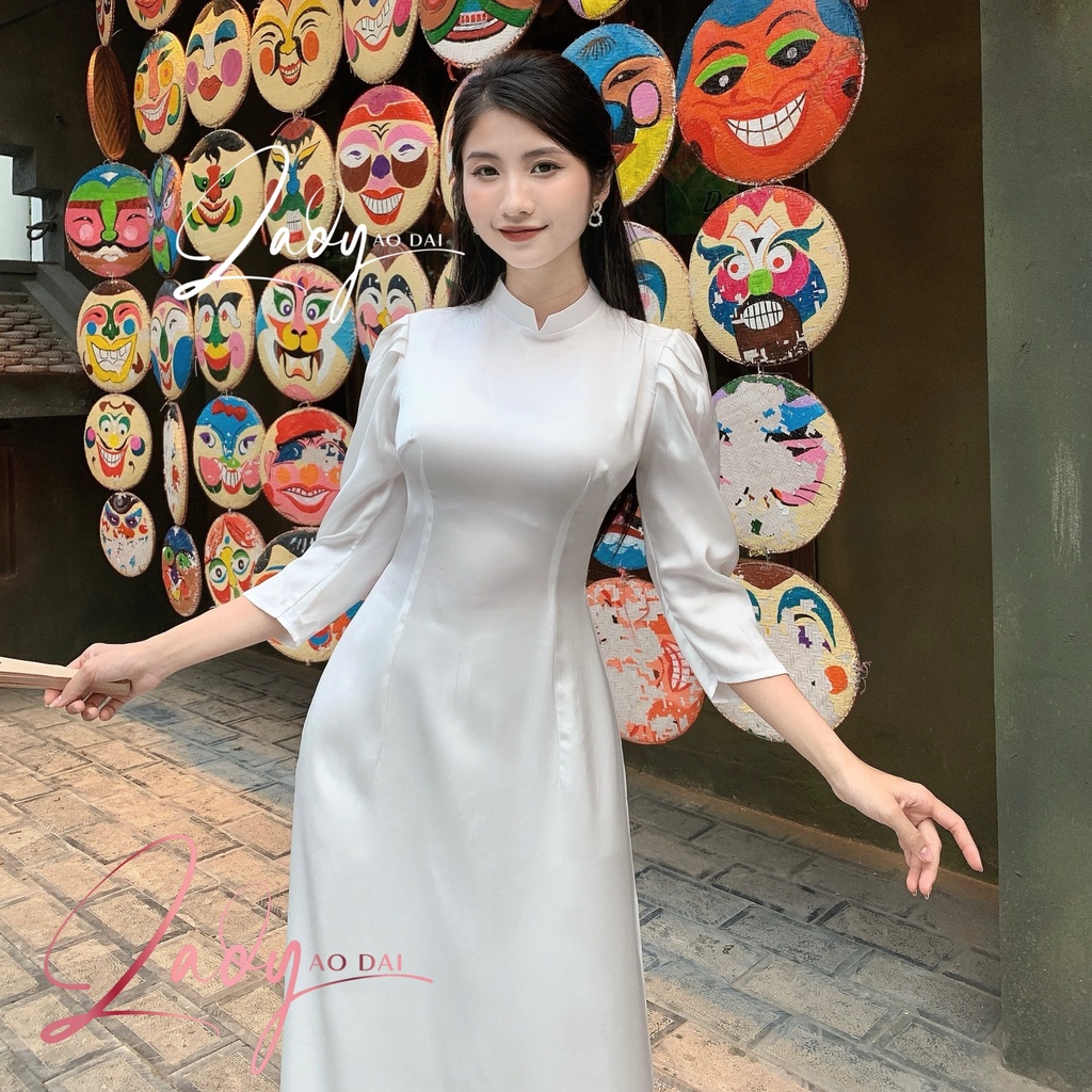 Áo dài học sinh Áo dài trắng tay bồng vải lụa Ngọc_trai co giãn siêu mềm mịn LD001 - 𝗟𝗔𝗗𝗬 𝗔́𝗼 𝗗𝗮̀𝗶